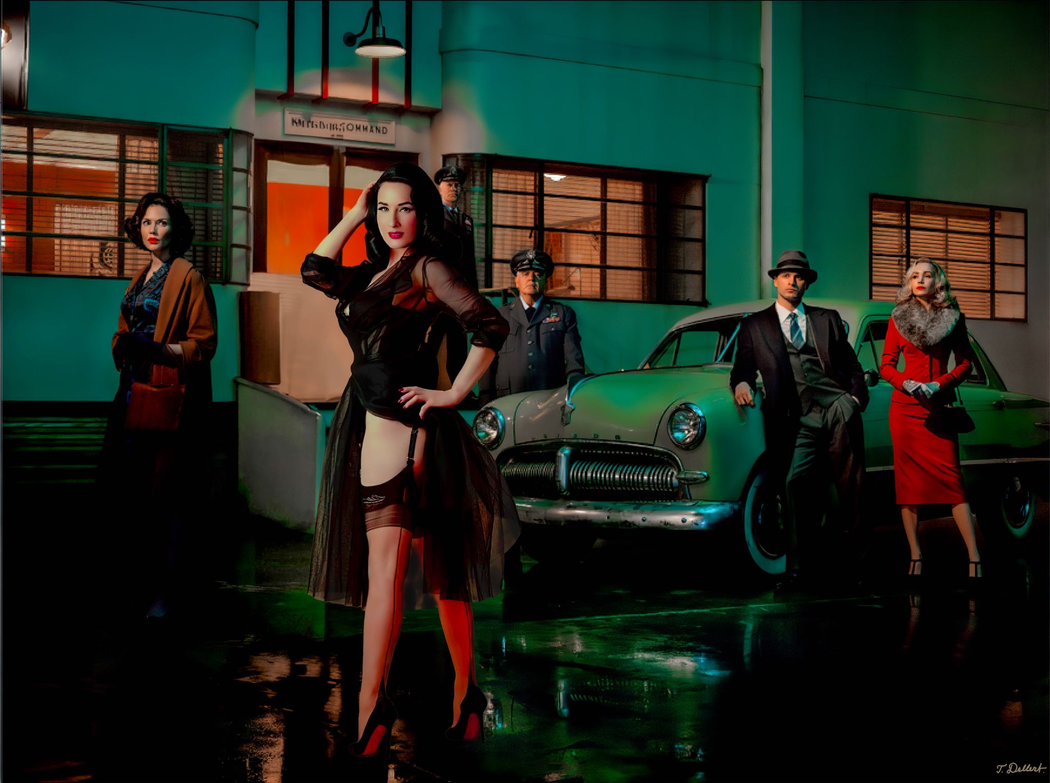 Dita in a Movie Street scen 1950s copy